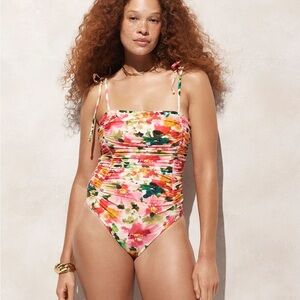 J. Crew Pink and White One-Piece Swimsuit